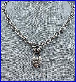 Pave Diamond Sterling Silver 925 Puffy Heart Necklace Unknown Maker Mark