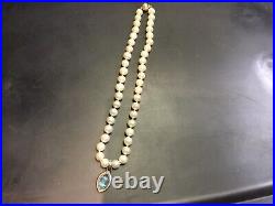 Pearl Necklace with gold clasp and sterling pendant marked Danuta