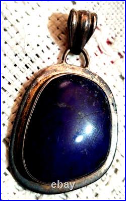 Pendant Necklace Sterling Silver Marked 925 Large Blue Lapis Lazuli Stone w Bale