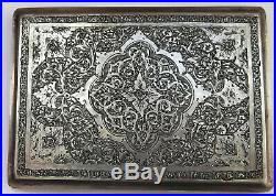 Persian Antique Solid Silver Cigarette Case, Engraved By Parwaresh, Marked 84