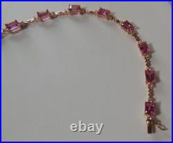 Pink Topaz Gold Vermeil Sterling Silver Tennis Bracelet 7.5 Makers Mark & 925