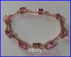 Pink Topaz Gold Vermeil Sterling Silver Tennis Bracelet 7.5 Makers Mark & 925
