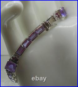 Purple Glass & Pink Topaz Sterling Silver Tennis Bracelet Marked R 7.5 Long