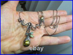 RAB Sterling Silver 925 Pearl Emerald Peridot Smoky Quartz Wire Pendant Necklace