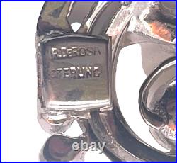 RARE Sterling Silver R. DeRosa Signed Rhinestone Inset Swirled Wide Bracelet
