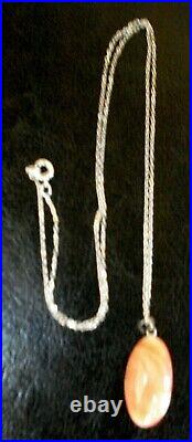 RARE Vintage Danty 925 Silver Chain with Genuine Coral Pendant Signed 5 grams