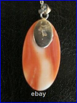 RARE Vintage Danty 925 Silver Chain with Genuine Coral Pendant Signed 5 grams