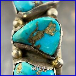 RARE Vintage Navajo MARK CHEE Sterling Silver And Turquoise Row Cuff Size 7-1/8