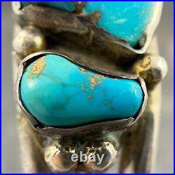 RARE Vintage Navajo MARK CHEE Sterling Silver And Turquoise Row Cuff Size 7-1/8