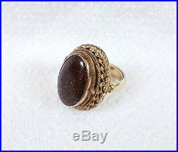 Rare! Antique Silver Marked Chinese 1920's Goldstone & Turquoise Poison Ring