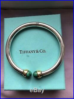 Rare Genuine Tiffany & Co Marked Sterling Silver 18k Gold Malachite Bangle