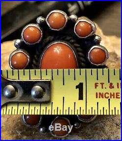 Rare Large Navajo Mark Chee Sterling And Gem Pink Coral Cluster Ring 15+G Size 8