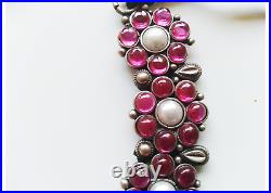 Rare Ruby Gripoix/Cabochons, Mabe Pearl Renaissance Necklace, 925 Marked, 48 Gms