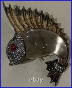 Rare Trifari Crown Mark Sterling Silver Fish Pin Brooch