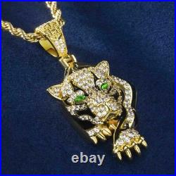 Real Moissanite 2Ct Round Cut Tiger Mark Pendant 14K Yellow Gold Plated Silver