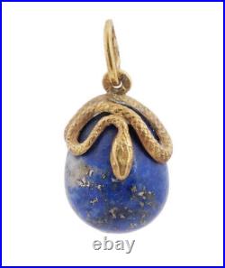 Russian 88 Gilt Sterling Silver Lapis Lazuli Snake Wrap Egg Pendant Marked