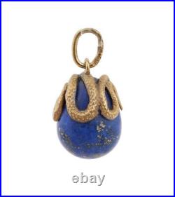 Russian 88 Gilt Sterling Silver Lapis Lazuli Snake Wrap Egg Pendant Marked
