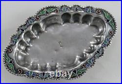 Russian Sterling Silver Cloissone Enamel Ring Tray Pure Silver 1000 Mark