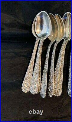S. KIRK & SON REPOUSSE STERLING SET OF 6 DEMITASSE SPOONS 925/1000 early marks