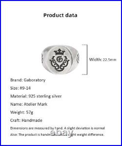 S925 sterling silver Atelier Mark heavy motor powerful men's engraved large ring