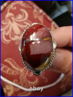 SALE! Vintage Lg. Colorful Jasper or Agate Sterling Silver Oval Ring Marked 925