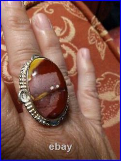 SALE! Vintage Lg. Colorful Jasper or Agate Sterling Silver Oval Ring Marked 925