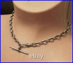 SILVER ALBERT CHAIN with T Bar and Dog Clip Links Lion Marked Sterling 27g 36cm