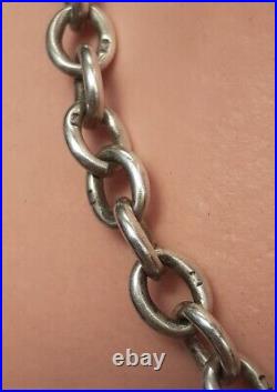 SILVER ALBERT CHAIN with T Bar and Dog Clip Links Lion Marked Sterling 27g 36cm