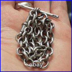 SILVER ALBERT CHAIN with T Bar and Dog Clip Links Lion Marked Sterling 27g 36cm