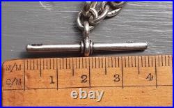 SILVER ALBERT CHAIN with T Bar and Dog Clip Links Lion Marked Sterling 27g 36cm