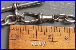 SILVER ALBERT CHAIN with T Bar and Dog Clip Links Lion Marked Sterling 27g 36cm