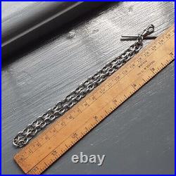 SILVER ALBERT CHAIN with T Bar and Dog Clip Links Lion Marked Sterling 27g 36cm