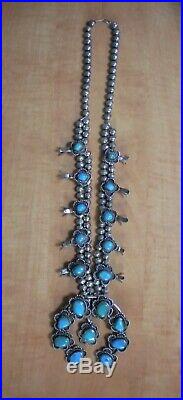 SQUASH BLOSSOM necklace sterling silver turquoise NAVAJO style no marks