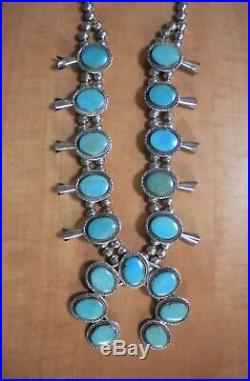 SQUASH BLOSSOM necklace sterling silver turquoise NAVAJO style not marked