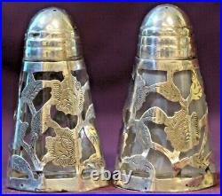 STERLING 0.925 OVERLAY/GLASS MEXICAN SALT & PEPPER SHAKERS MARKED With LHM