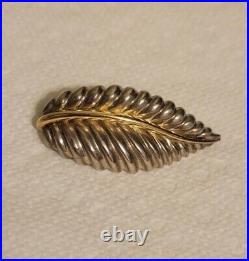 STERLING SILVER 18K GOLD TIFFANY AND Co. LEAF PIN BROOCH 2003 MARKED 750 925