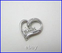 STERLING SILVER MOM HEART PENDANT With GLIMMERING DIAMOND BAGUETTES MARKED SUN