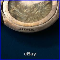 STERLING SILVER REPOUSSE LOCKET NATIVE AMERICAN INDIAN with HEADRESS MARKED