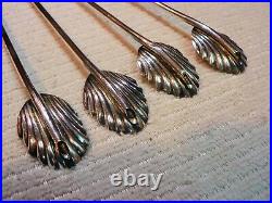 STERLING SILVER SCALLOP SHELL MINT JULEP SPOONS STRAWS Marked Sterling (4) 23 gr