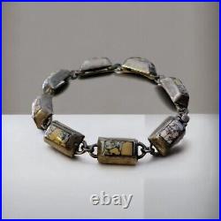 Sale! Vtg Jasper Gemstones Sterling Silver Bracelet Marked Mexico 925 Patina