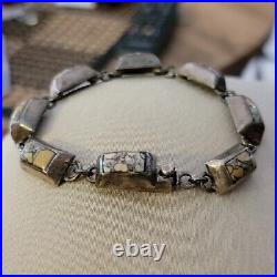 Sale! Vtg Jasper Gemstones Sterling Silver Bracelet Marked Mexico 925 Patina