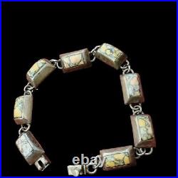 Sale! Vtg Jasper Gemstones Sterling Silver Bracelet Marked Mexico 925 Patina