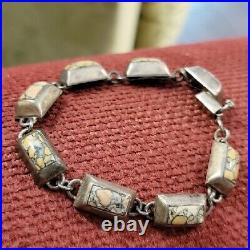 Sale! Vtg Jasper Gemstones Sterling Silver Bracelet Marked Mexico 925 Patina