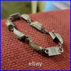 Sale! Vtg Jasper Gemstones Sterling Silver Bracelet Marked Mexico 925 Patina