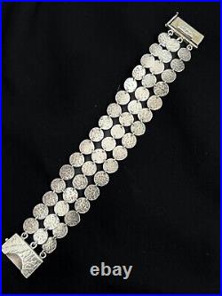 Samuel B Large Vintage Sterling Silver Links bracelet hand hammered marked
