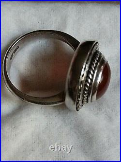 Scandinavian Sterling Silver Ring With Amber Stone 1960's 92.5 SS Marked