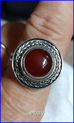 Scandinavian Sterling Silver Ring With Amber Stone 1960's 92.5 SS Marked