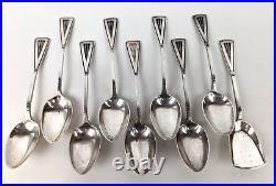 Set 8 Antique STERLING SILVER Dutch DEMITASSE Spoons and Caddy Spoon Sword Mark