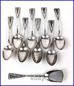 Set 8 Antique STERLING SILVER Dutch DEMITASSE Spoons and Caddy Spoon Sword Mark