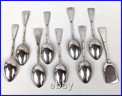 Set 8 Antique STERLING SILVER Dutch DEMITASSE Spoons and Caddy Spoon Sword Mark